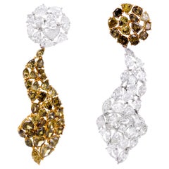 15.35 Carat Natural Green Diamond and White Diamond Dangle Earrings