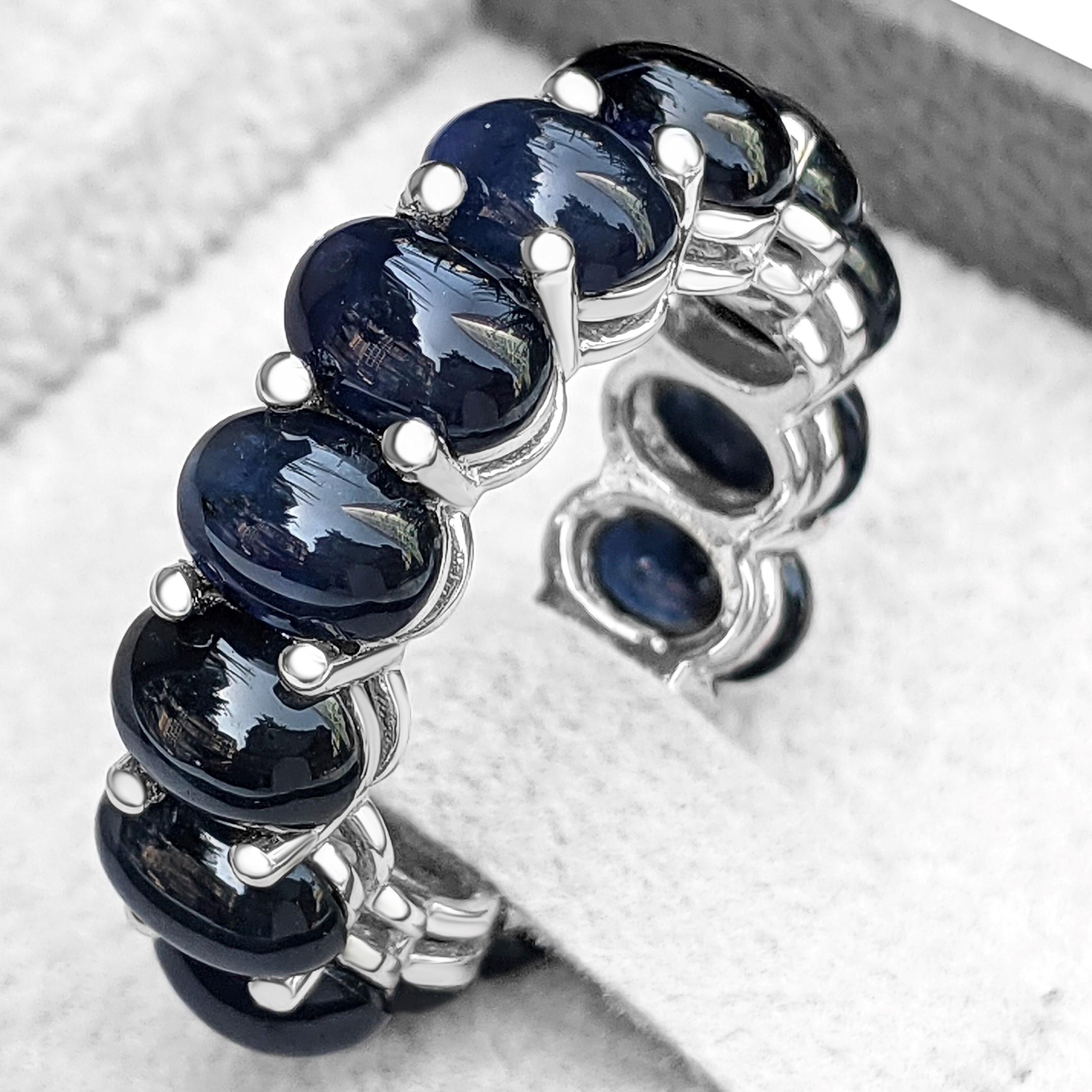 Oval Cut $1 NO RESERVE! - 15.35 Carat Natural Sapphire Eternity Band, 14K White Gold Ring