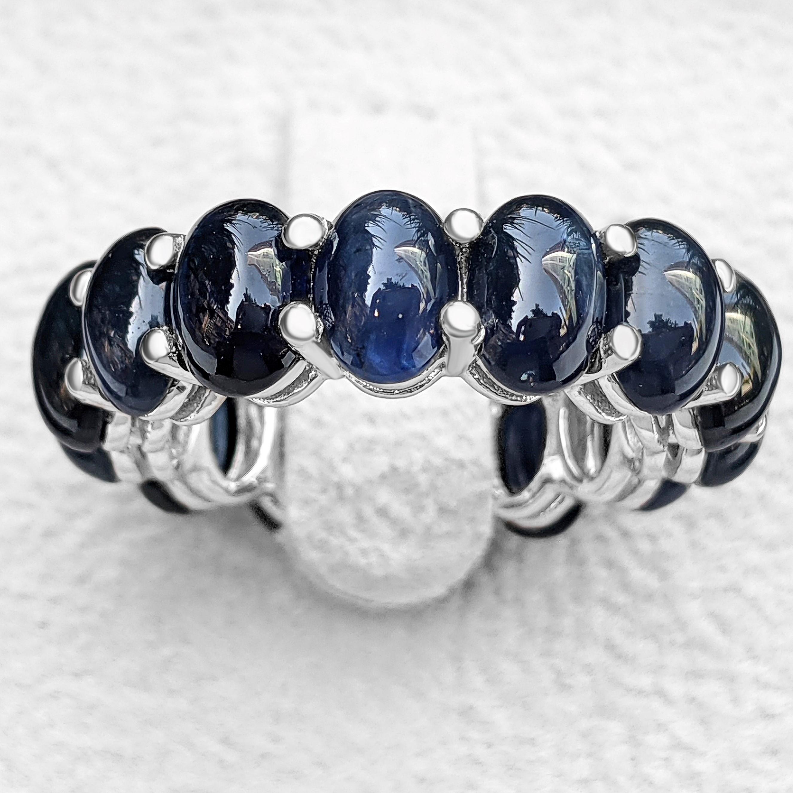 Women's $1 NO RESERVE! - 15.35 Carat Natural Sapphire Eternity Band, 14K White Gold Ring