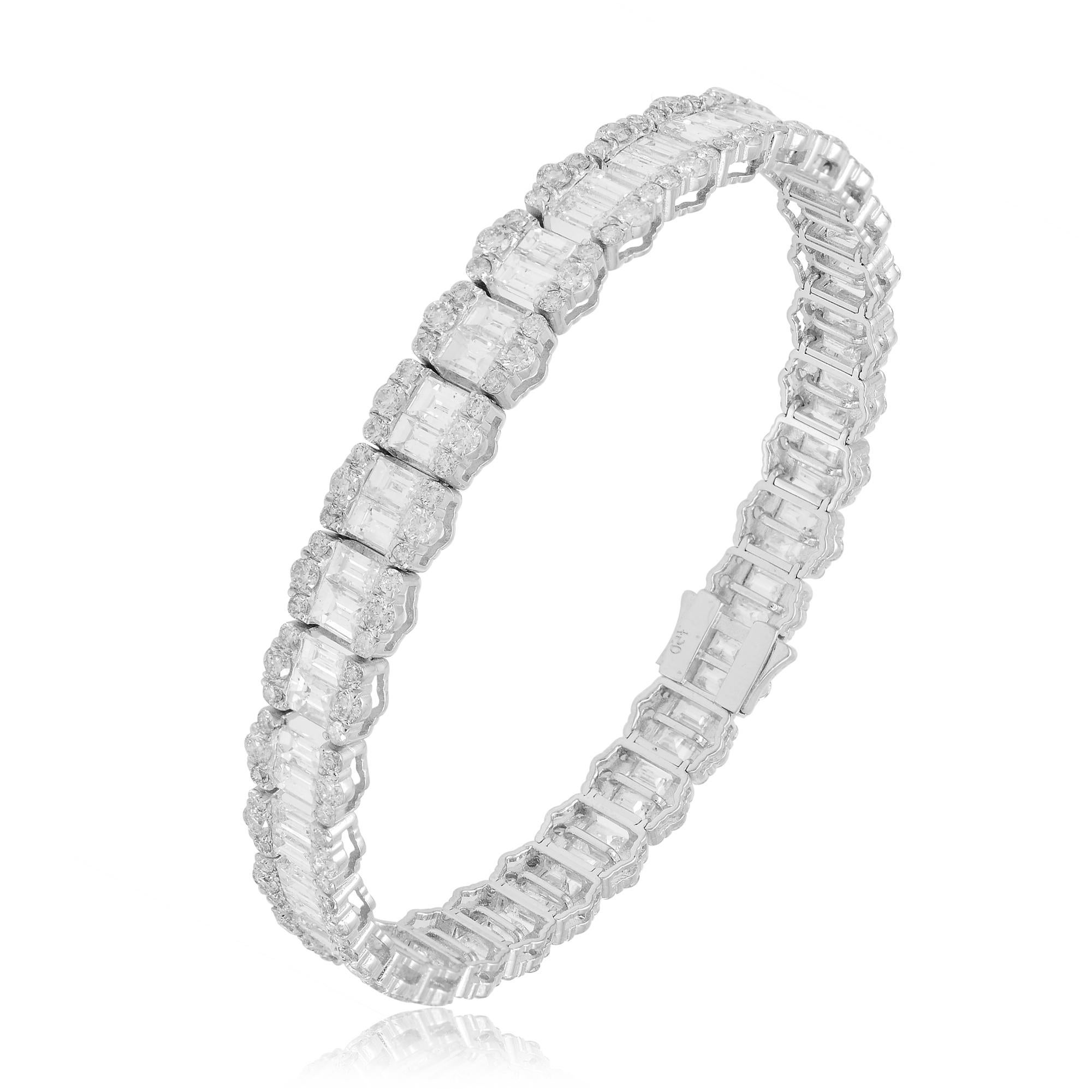 Taille baguette Bracelet jonc en or blanc 18 carats avec diamants baguettes SI/HI de 15,35 carats en vente