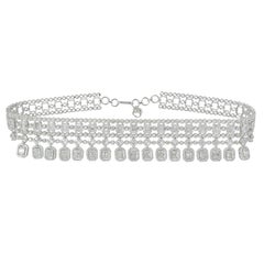 15.35 Carat SI/HI Baguette Diamond Choker 18 Karat White Gold Necklace Jewelry
