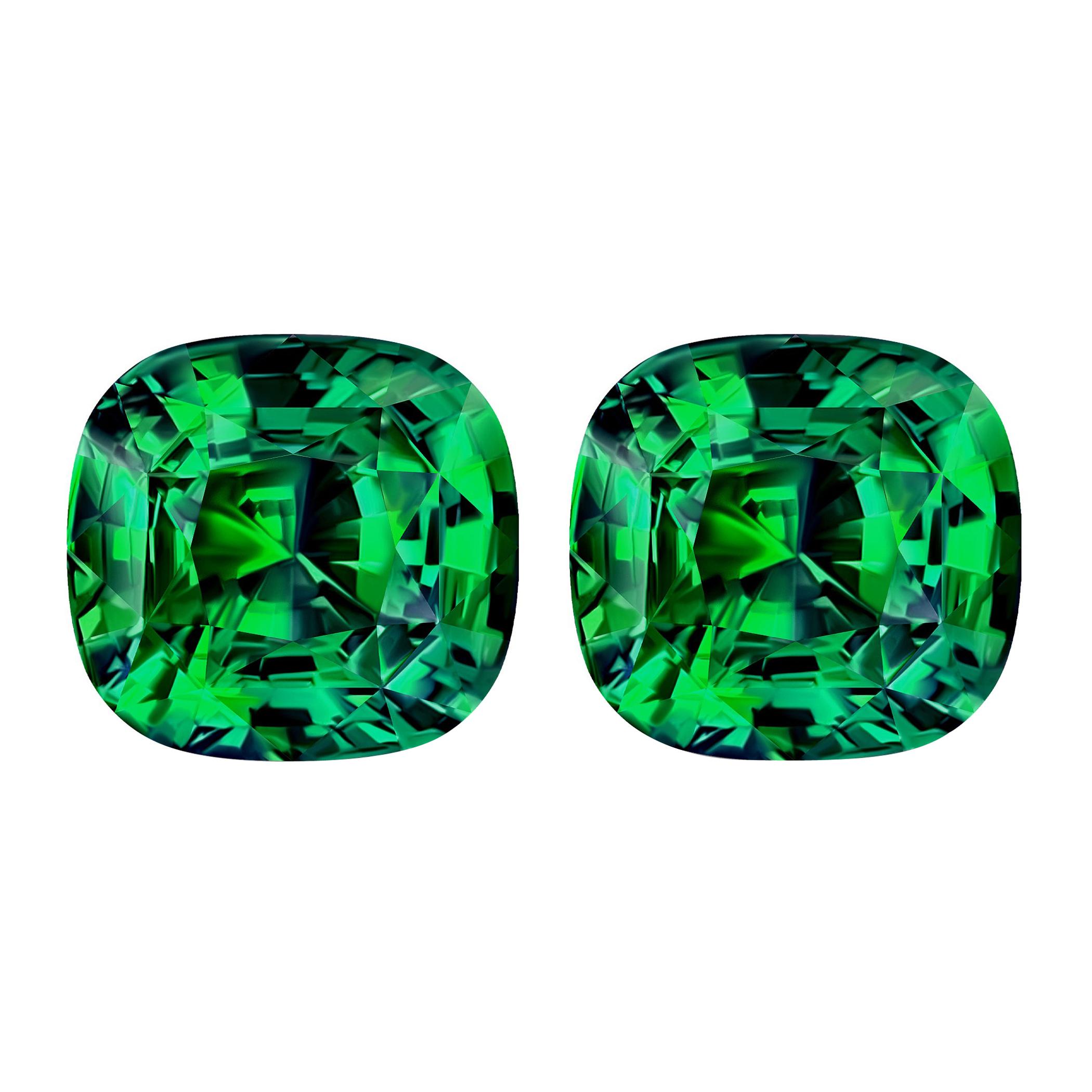 10, 29 Carat Natural Intense Green Neon Kenyan Tsavorite Pair GRS Certificate