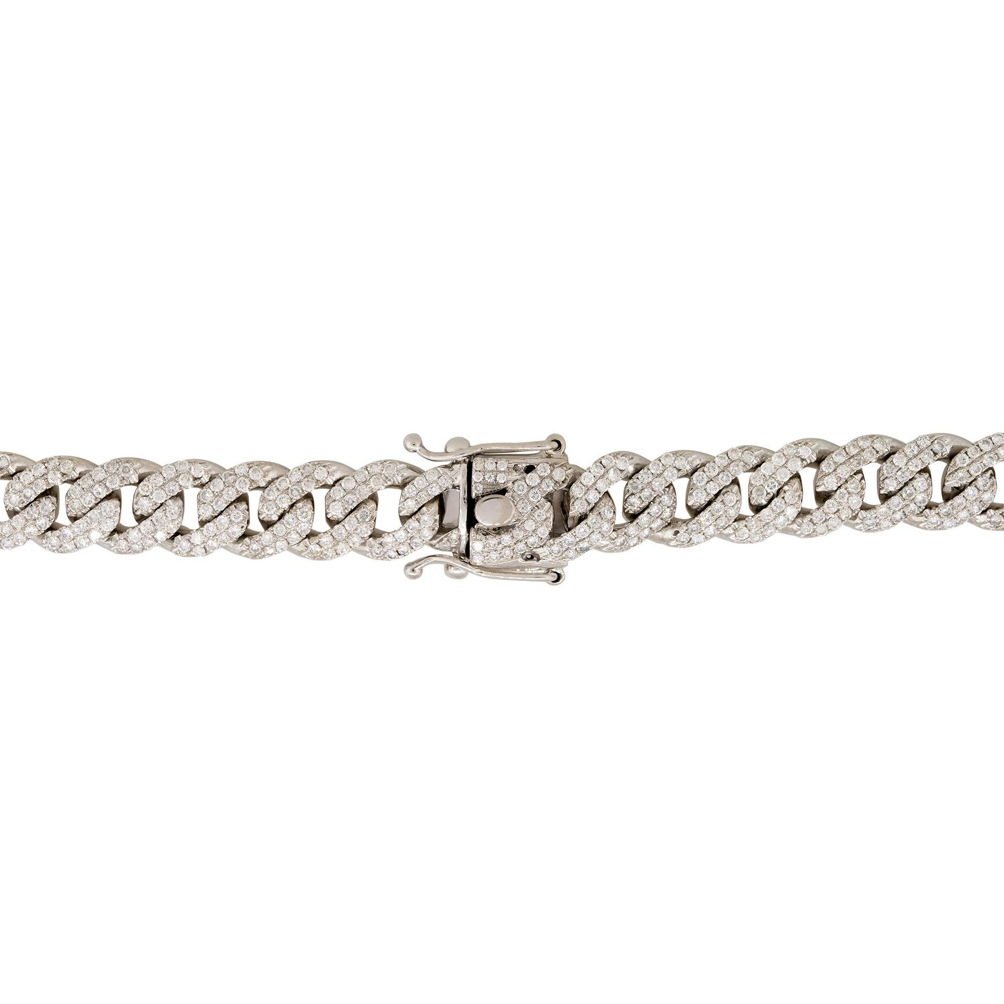 Modern 15.37 Carat Pave Diamond Cuban Link Chain Necklace 14 Karat In Stock For Sale