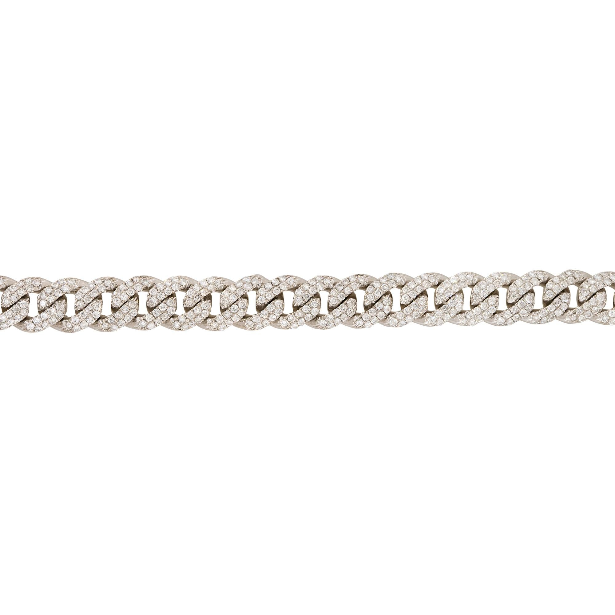 Round Cut 15.37 Carat Pave Diamond Cuban Link Chain Necklace 14 Karat In Stock For Sale