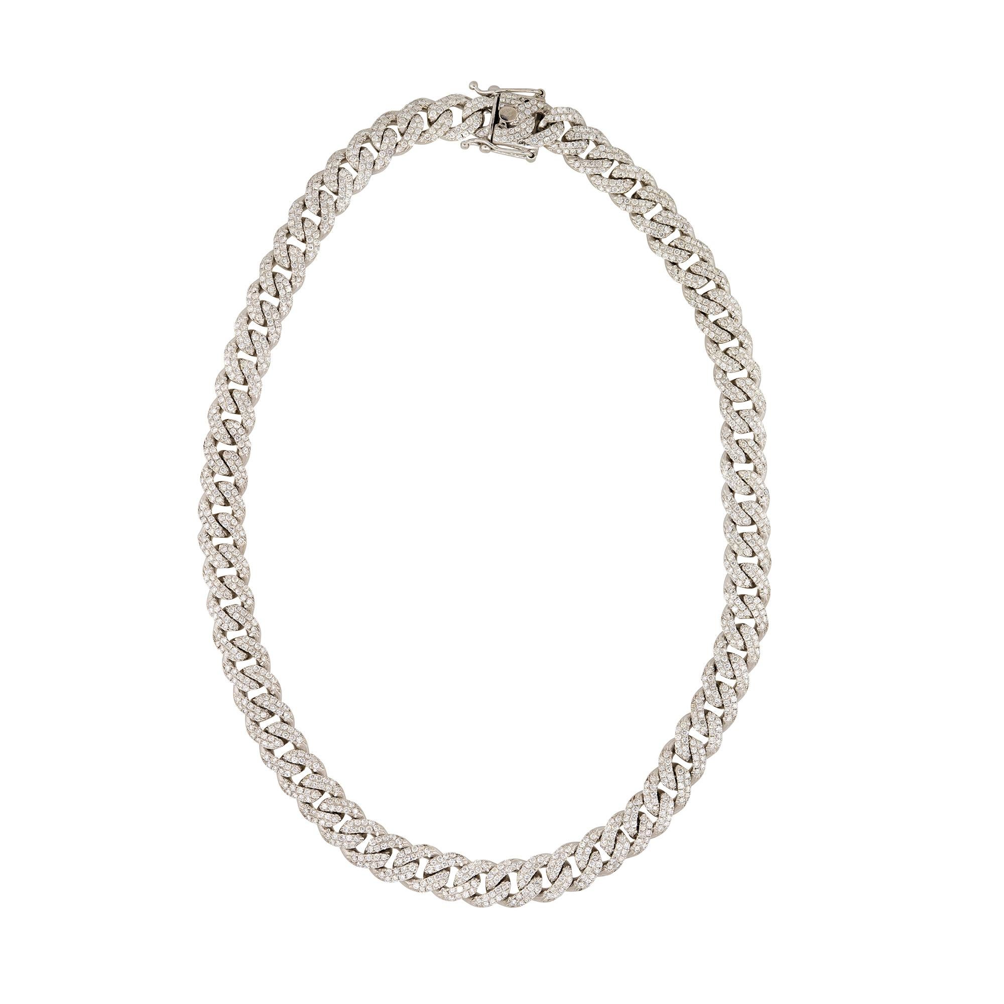 15.37 Carat Pave Diamond Cuban Link Chain Necklace 14 Karat In Stock For Sale 1