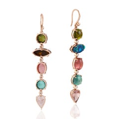 15.37 Carat Tourmaline Opal Diamond 18 Karat Gold Linear Earrings