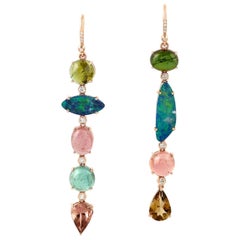 Emerald Opal Tourmaline 18 Karat Gold Linear Diamond Earrings For Sale ...