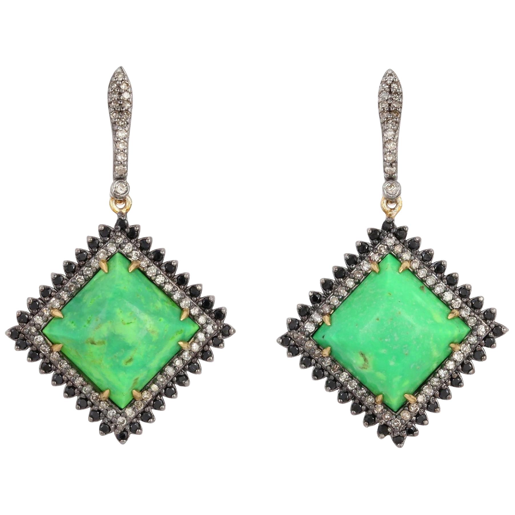 15.37 Carat Turquoise Diamond Earrings