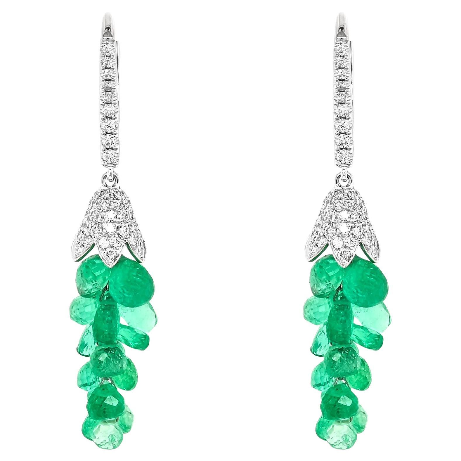 15.37 Carats Emerald and White Diamond White Gold Earrings