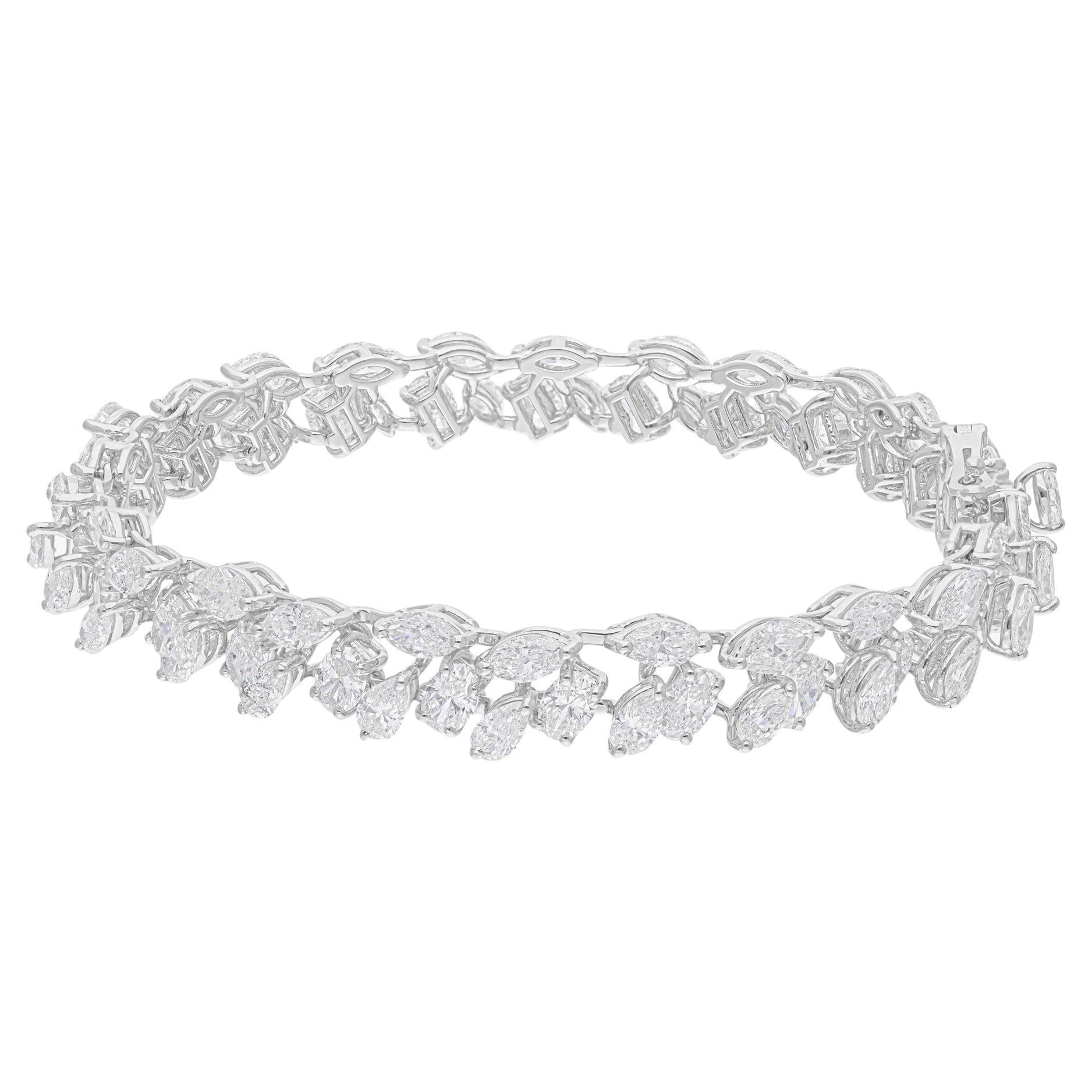 15.38 Carat SI/H Multi Shape Diamond Bracelet 14 Karat White Gold Jewelry