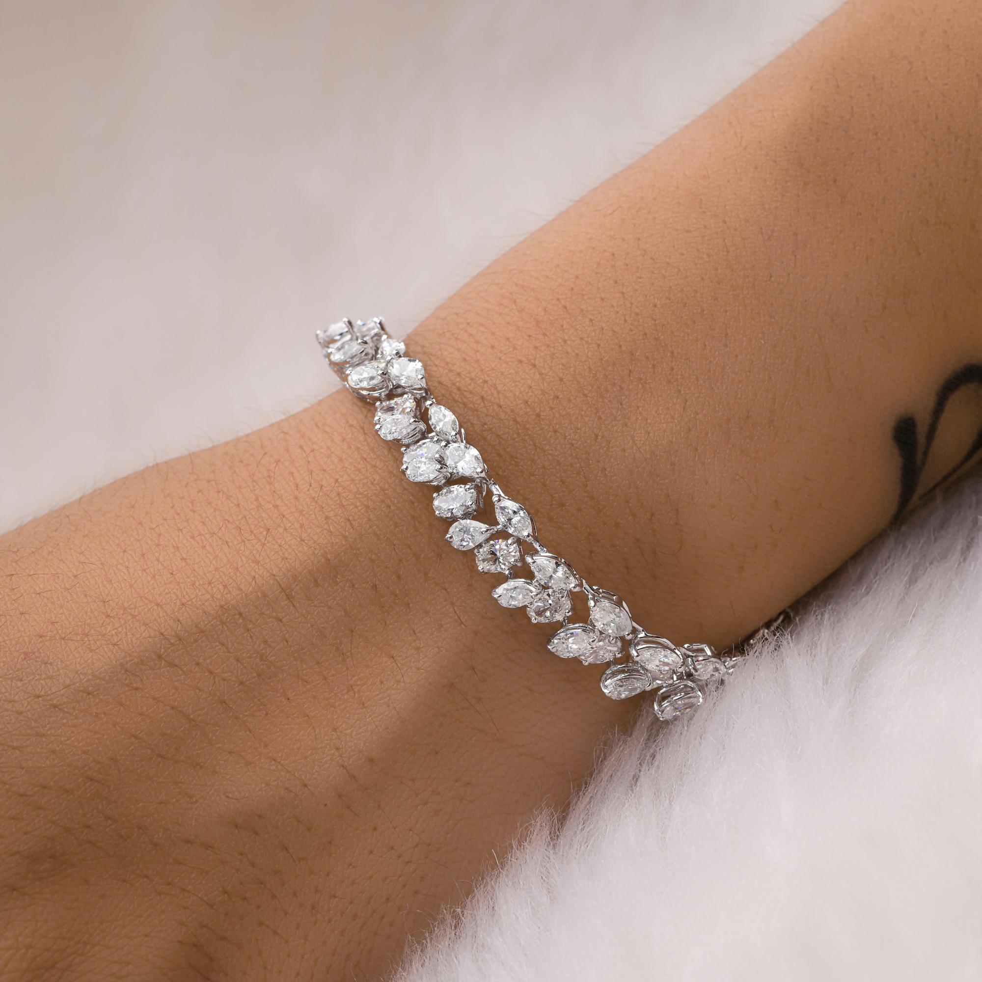 Taglio marquise Bracciale con diamanti a forma multipla da 15,38 carati SI/H Gioielli in oro bianco 18 carati in vendita