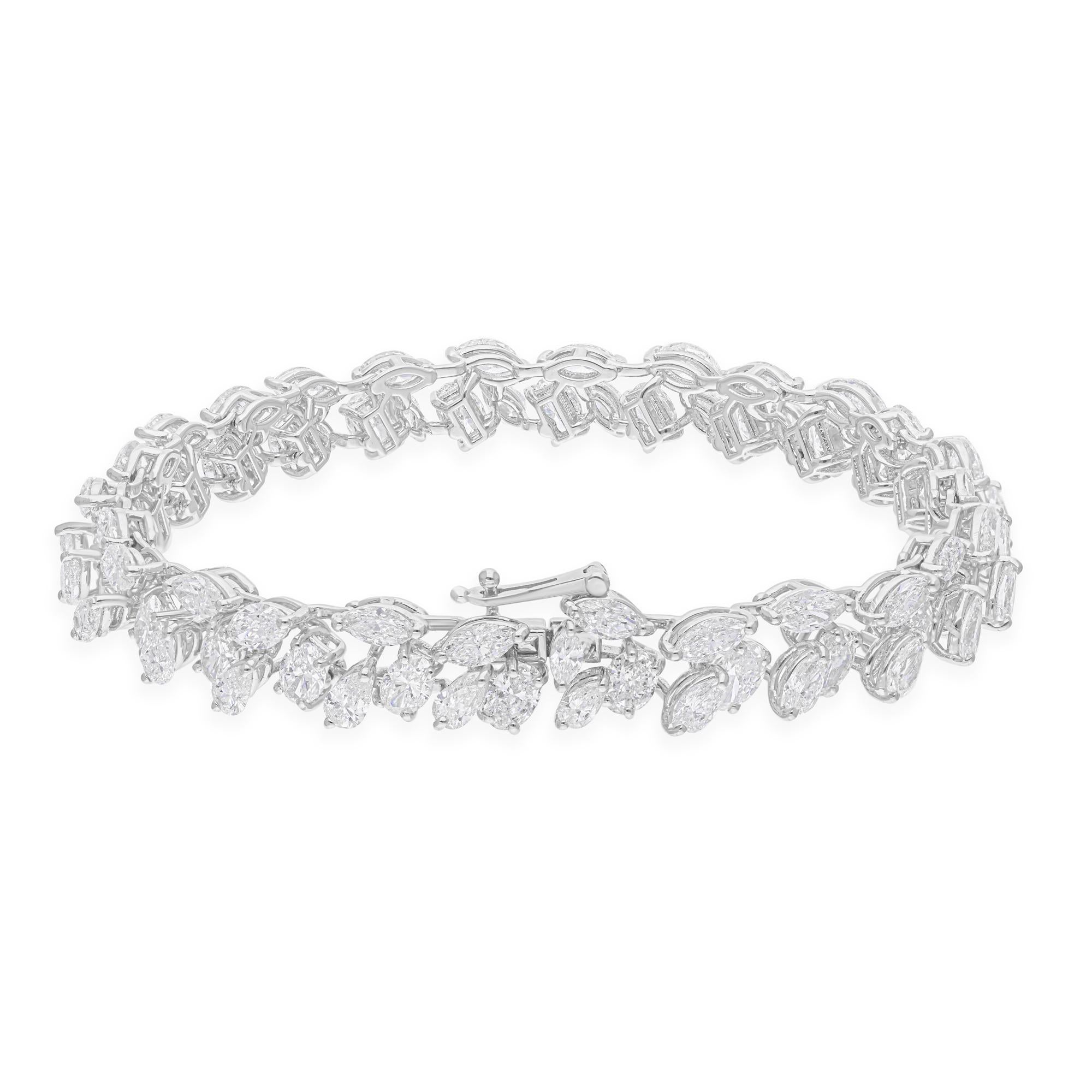Pulsera de diamantes multiforma SI/H de 15,38 quilates Joyas de oro blanco de 18 quilates Corte marquesa en venta