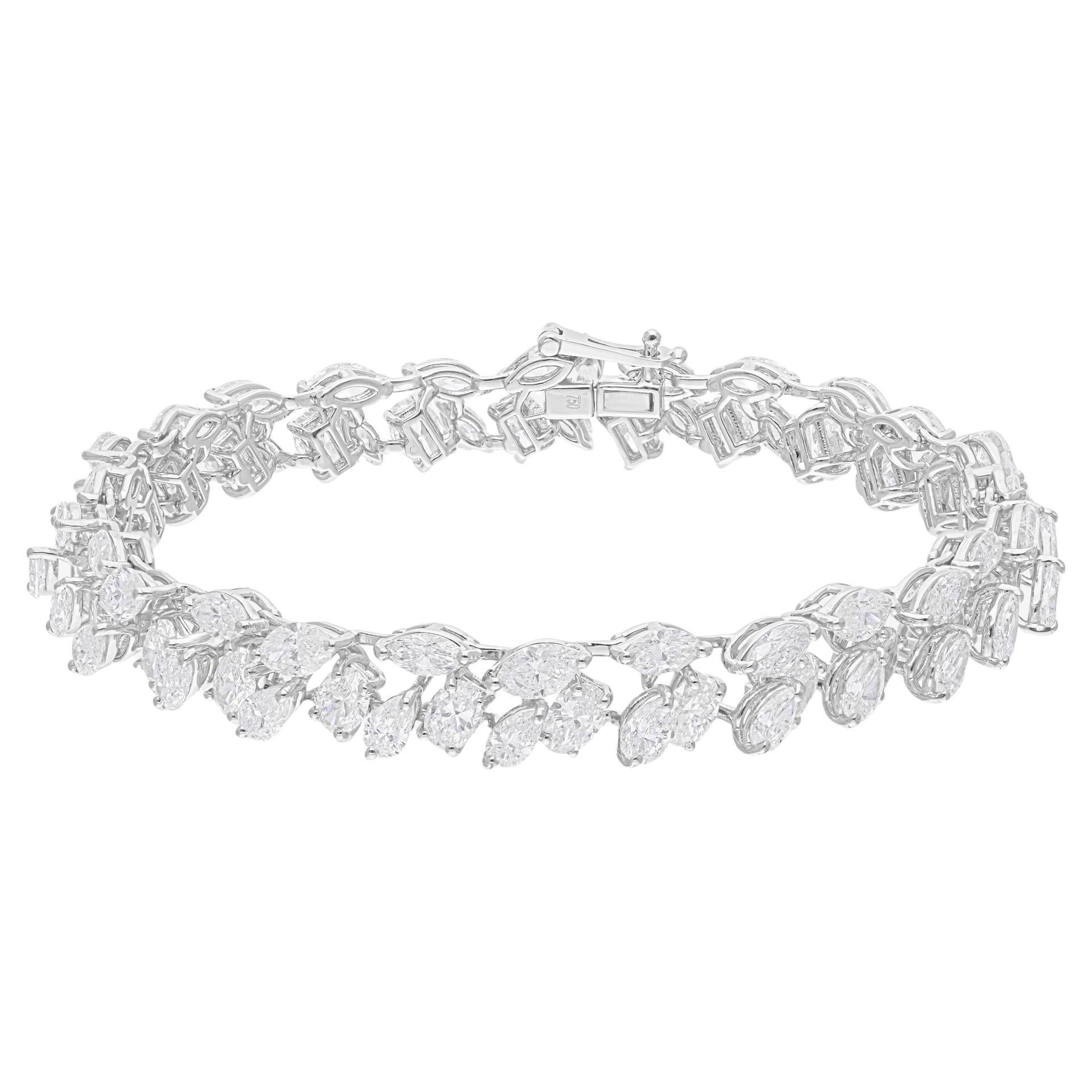 15,38 Karat SI/H Multi Shape Diamantarmband aus 18 Karat Weißgold mit Diamanten in verschiedenen Formen