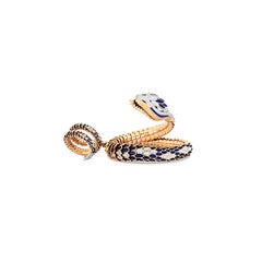 153.84gr Flexible Snake Diamond Ring-Bracelet with Blue Enamel in 18kt Rose Gold