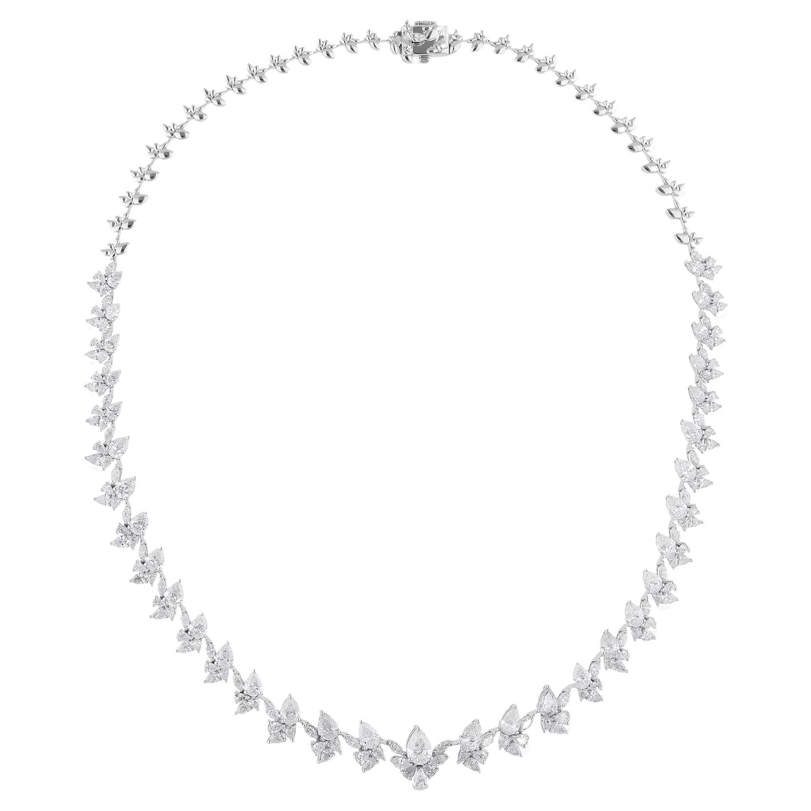 15.39 Ct SI Clarity HI Color Pear Diamond Necklace 10 Karat White Gold Jewelry