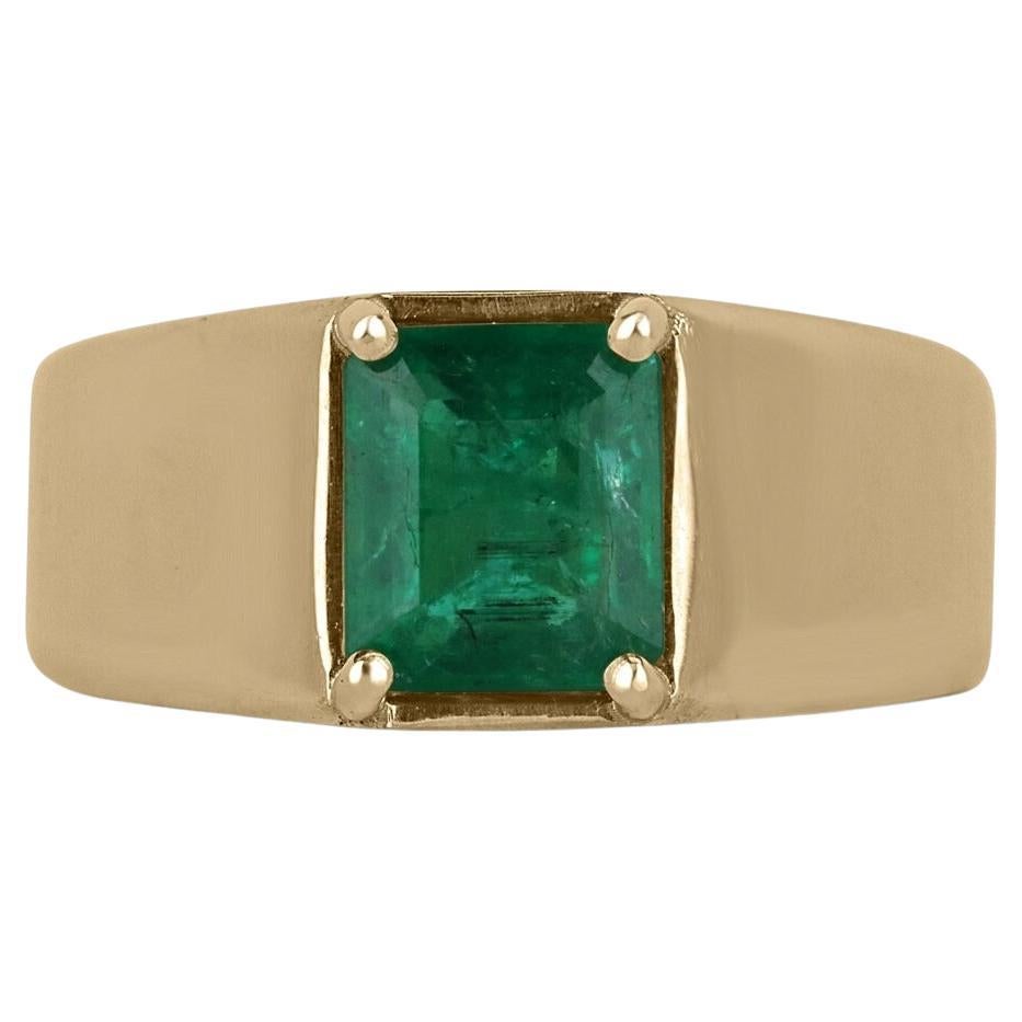 1.53ct 14K Nature Vivid Dark Green Emerald Cut Emerald  Bague solitaire à 4 branches en vente