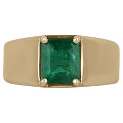 1.53ct 14K Natural Vivid Dark Green Emerald Cut Emerald  Solitaire 4 Prong Ring