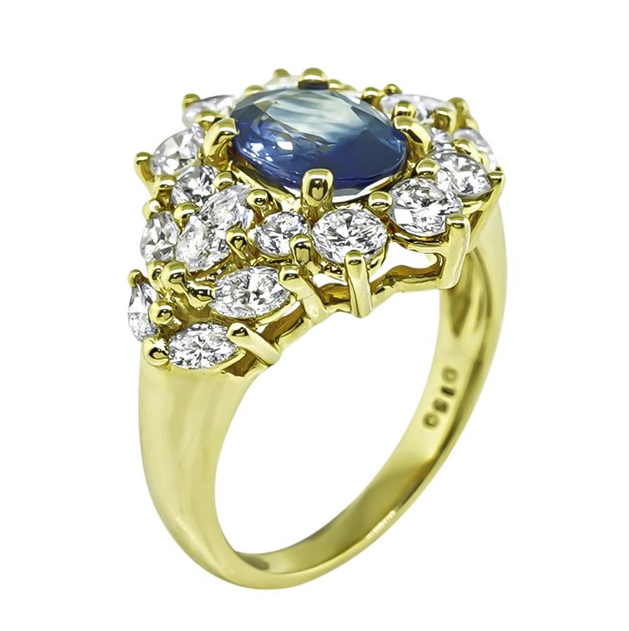 Goldring 1,53 Karat Ceylon Saphir 1,50 Karat Diamant (Ovalschliff) im Angebot
