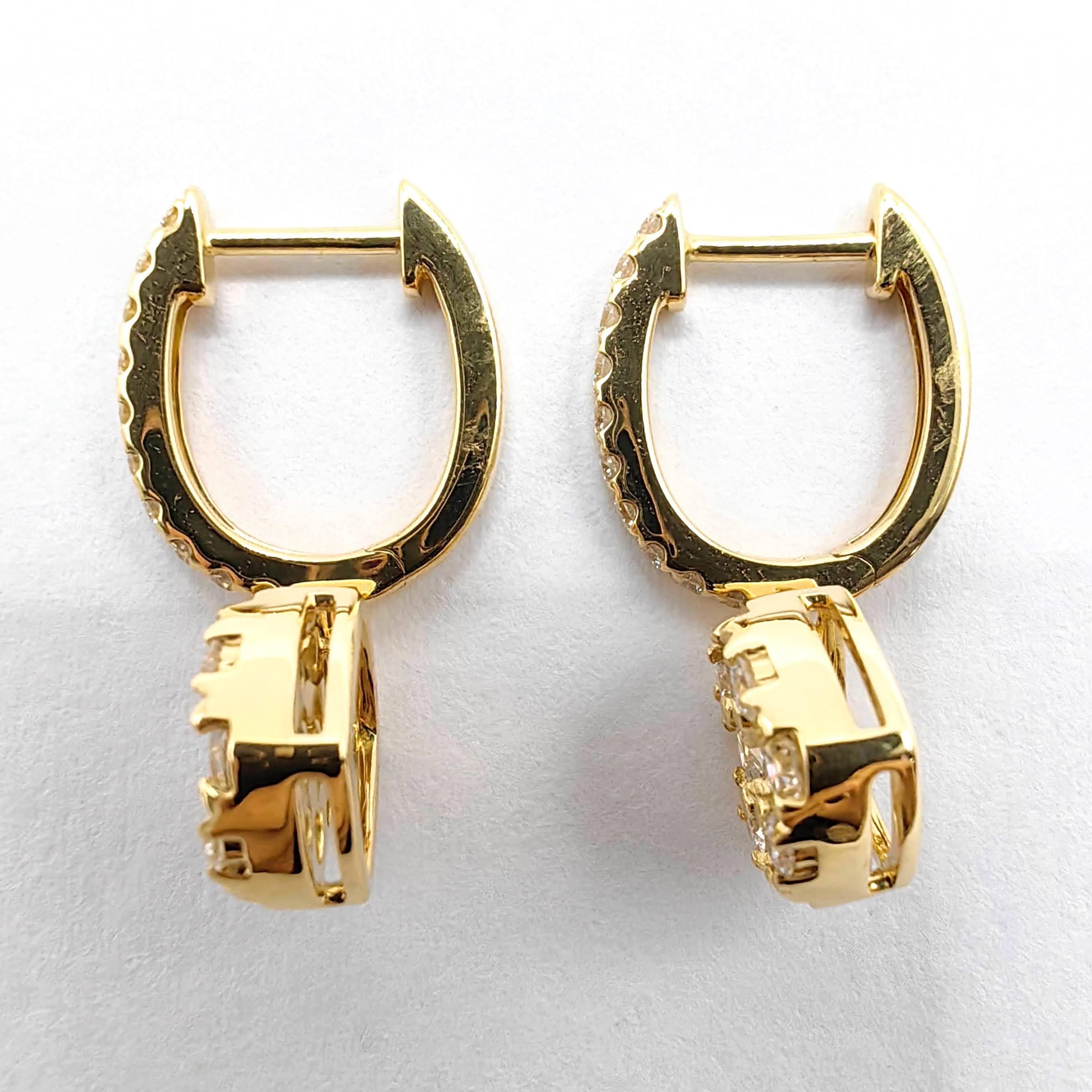 1.53ct Cushion Cluster Illusion Diamond Drop Earrings in 18K Yellow Gold in vendita 4
