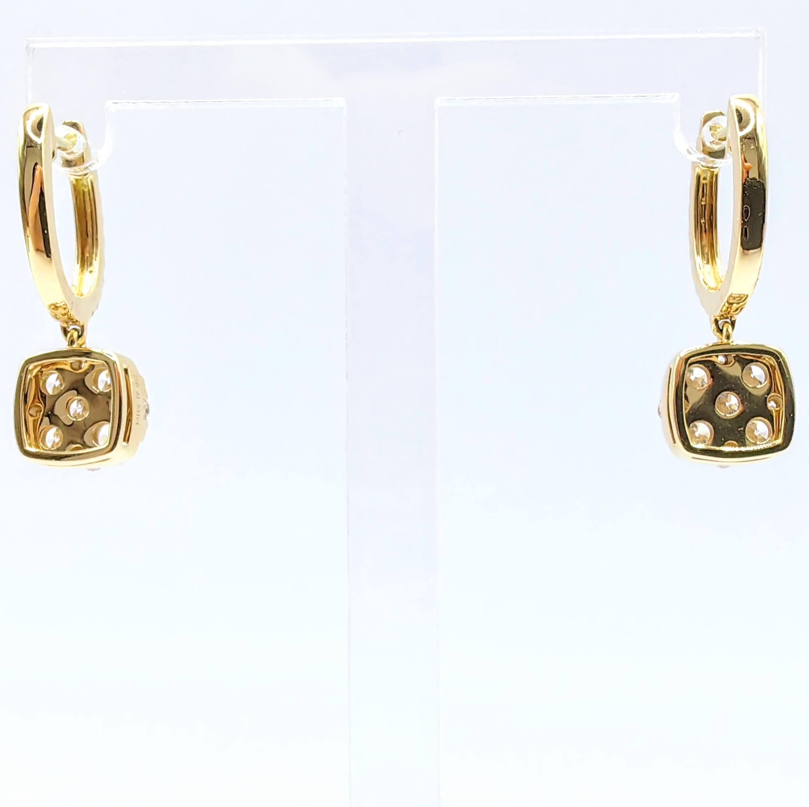 1.53ct Cushion Cluster Illusion Diamond Drop Earrings in 18K Yellow Gold In condizioni Nuovo in vendita a Wan Chai District, HK