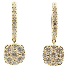 1.53ct Cushion Cluster Illusion Diamond Drop Earrings in 18K Yellow Gold