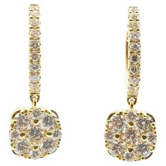 Bespoke Cushion Cluster Illusion Diamond Drop Earrings in 14K 18K Yellow Gold