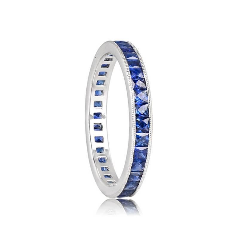 Art Deco 1.53ct French Cut Sapphire Eternity Band Ring, Platinum For Sale