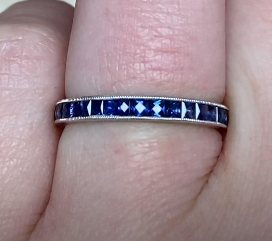 1.53ct French Cut Sapphire Eternity Band Ring, Platinum In Excellent Condition For Sale In New York, NY