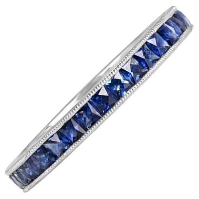 1.53ct French Cut Sapphire Eternity Band Ring, Platinum For Sale