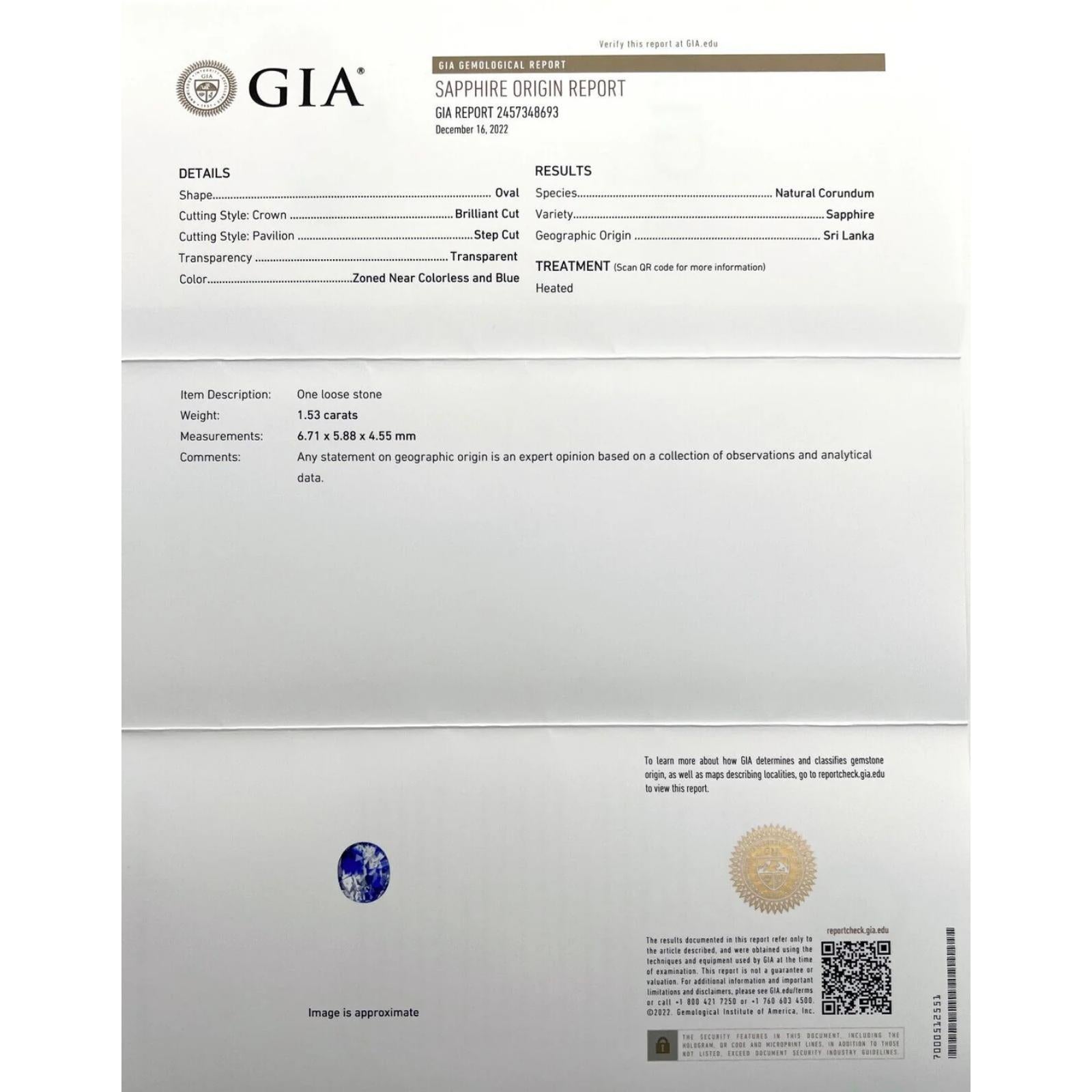 1,53 ct Zafiro de Ceilán natural bicolor certificado GIA Gema VS ovalada 6,7x5,8 mm Corte oval en venta