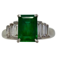 1.53ct GIA Certified Fine Colombian Emerald & Diamond Platinum Five Stone Ring