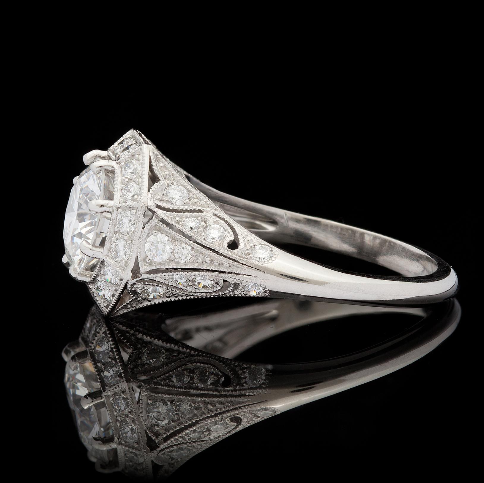 Art Deco 1.53ct GIA French Platinum Diamond Ring For Sale