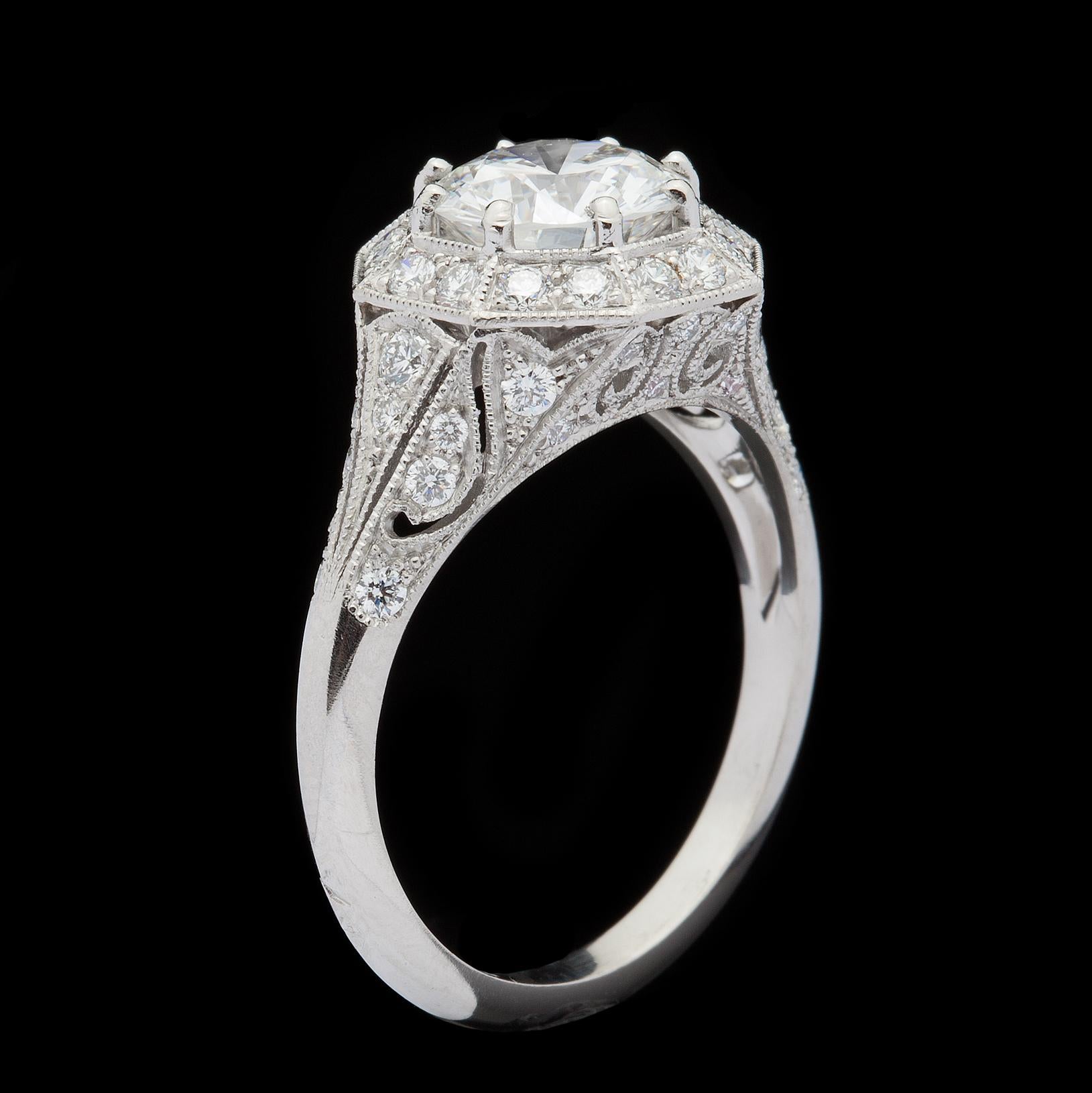 1.53ct GIA French Platinum Diamond Ring In New Condition For Sale In San Francisco, CA