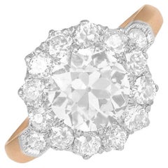 Bague grappe de diamants taille européenne ancienne 1,53 carat, or jaune
