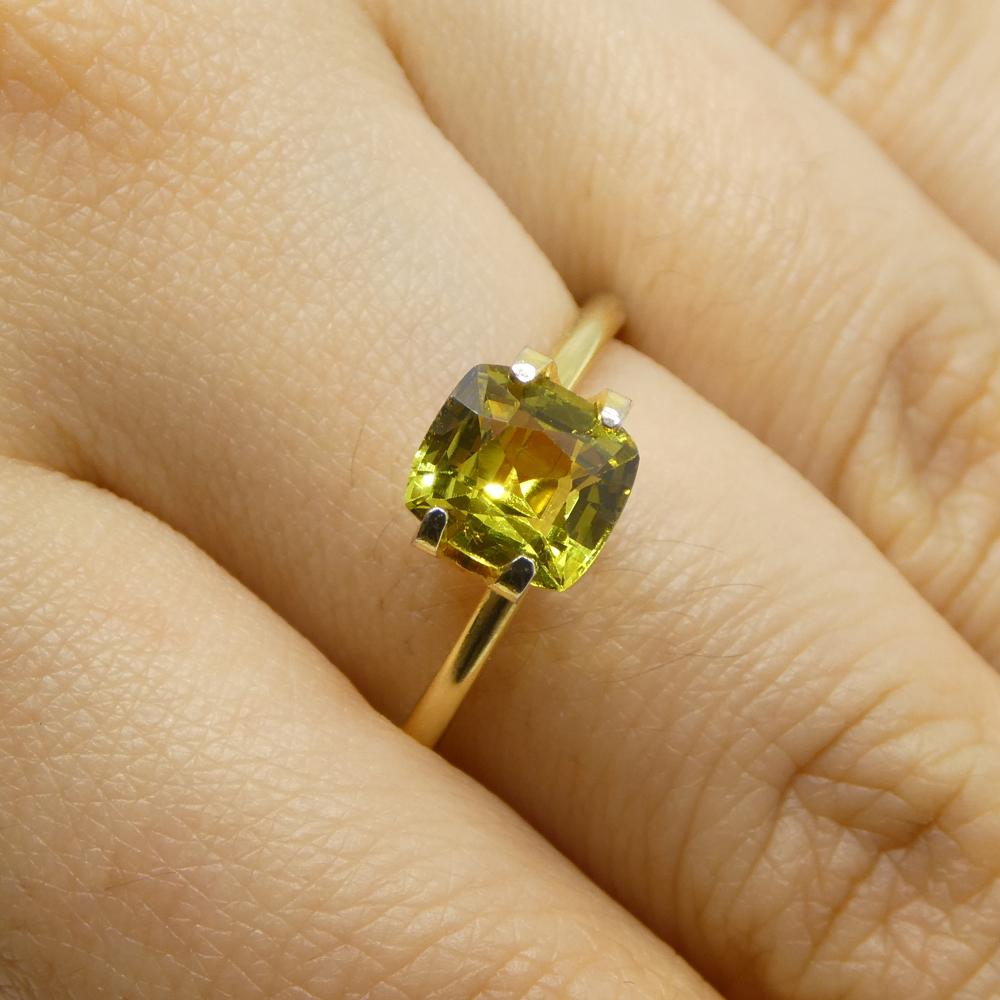 Description:

Gem Type: Chrysoberyl
Number of Stones: 1
Weight: 1.53 cts
Measurements: 6.98 x 6.48 x 3.78 mm
Shape: Rectangular Cushion
Cutting Style Crown: Brilliant Cut
Cutting Style Pavilion: Step Cut
Transparency: Transparent
Clarity: Very Very