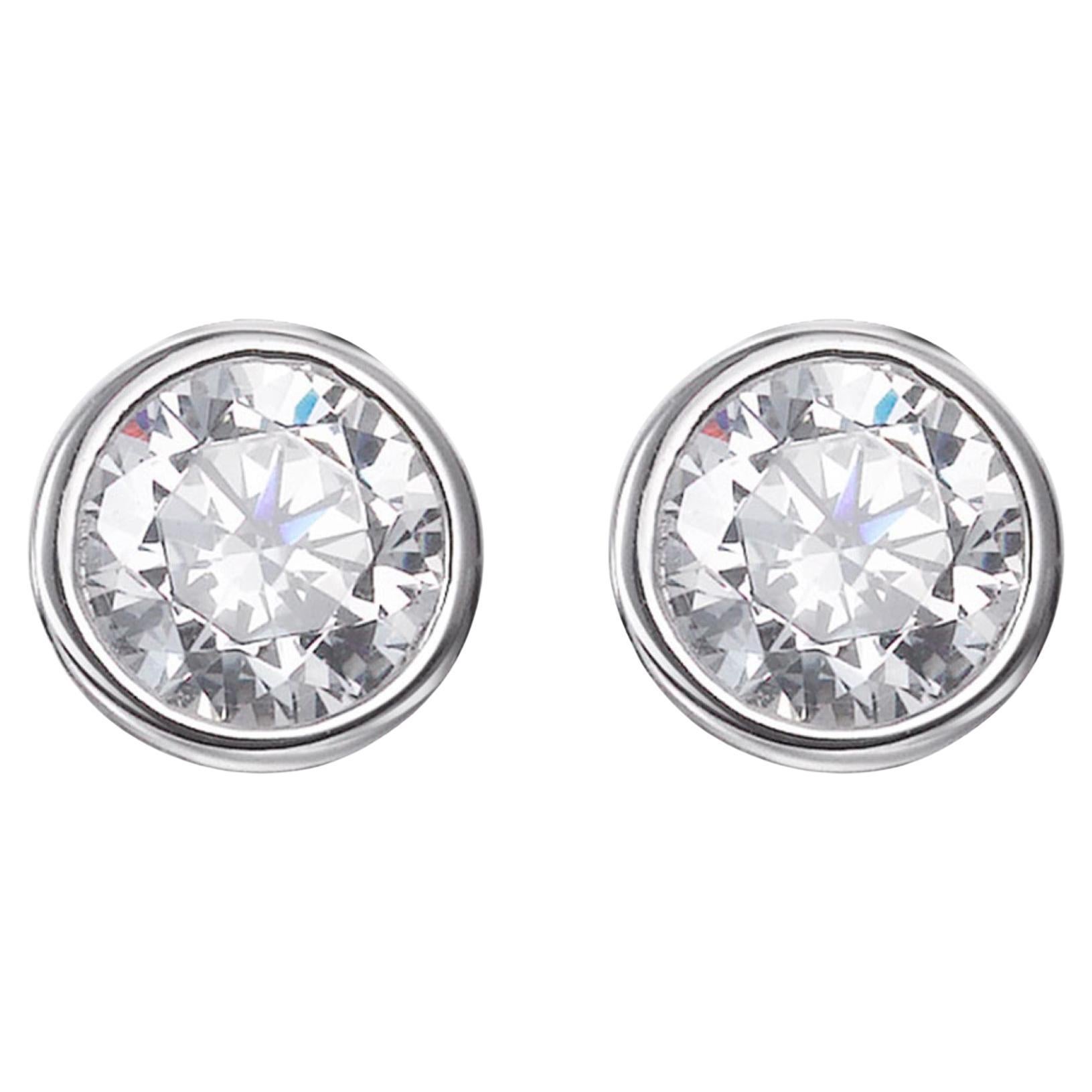 Clous d'oreilles en argent rhodié avec zirconia cubique sertie en serti caoutchouc 1,53 carat