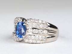 1.53ct Sapphire on Wide Diamond Band Platinum Engagement Ring PT900 Heavy 11.4g