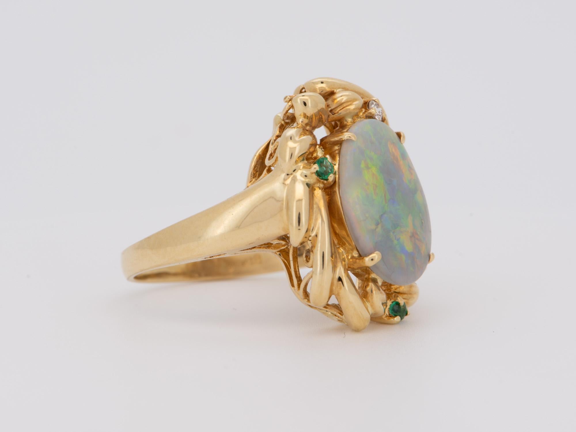 1.53ct Solid Australian Opal Ring 18K Gold R6722 In Good Condition For Sale In Osprey, FL