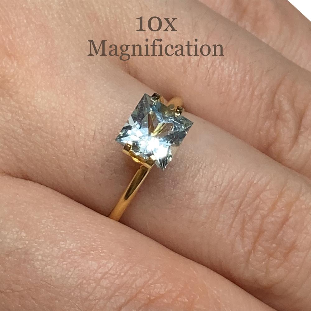 Description:

Gem Type: Aquamarine
Number of Stones: 1
Weight: 1.53 cts
Measurements: 6.82 x 6.82 x 5.09 mm
Shape: Square
Cutting Style Crown: Brilliant Cut
Cutting Style Pavilion: Mixed Cut
Transparency: Transparent
Clarity: Very Slightly Included: