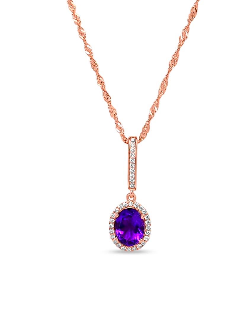 Art Deco 1.53 Ct Oval Shape Amethyst 18K ROSE GOLD PLATED OVER 925 SILVER BRIDAL NECKLACE For Sale