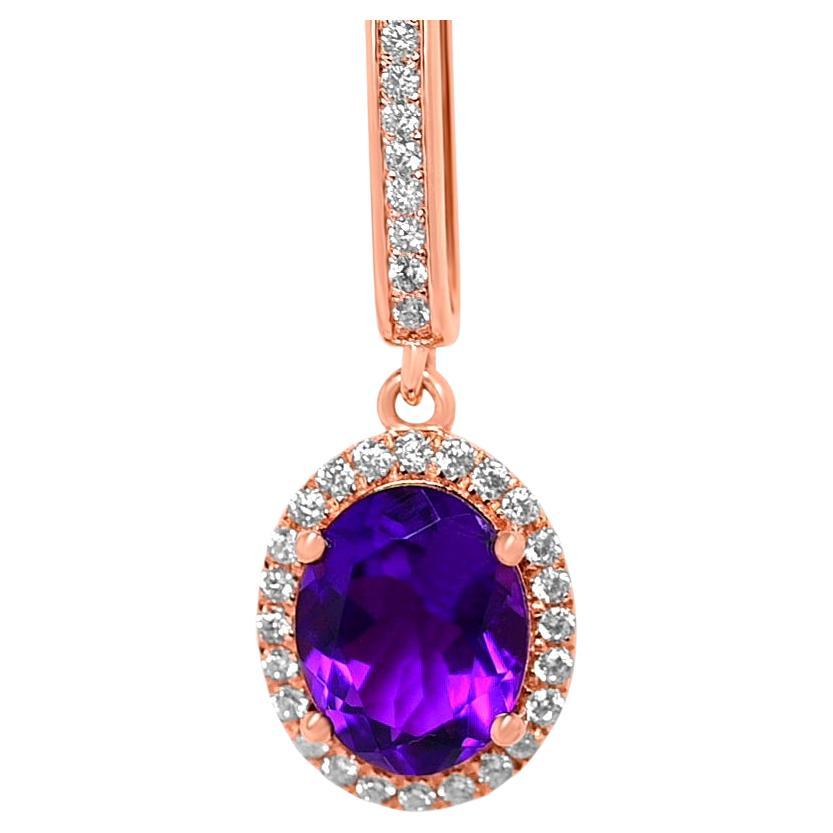 1.53 Ct Oval Shape Amethyst 18K ROSE GOLD PLATED OVER 925 SILVER BRIDAL NECKLACE For Sale