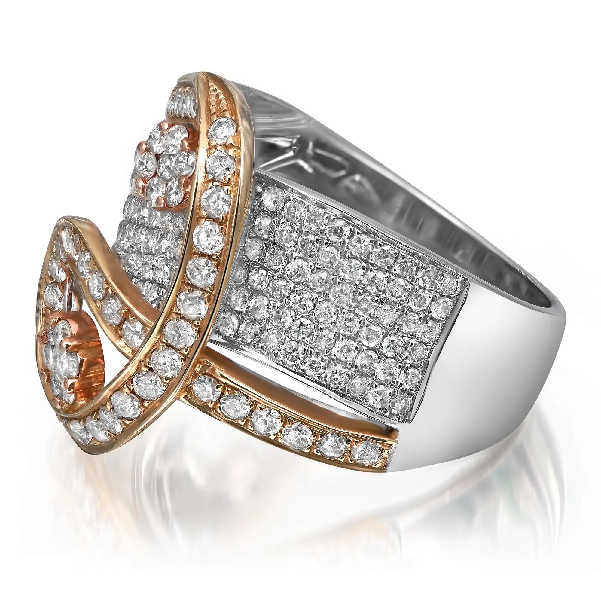 Modern 1.53cttw Two Tone Prong Set Round Diamond Ladies Band Ring 14k Gold For Sale