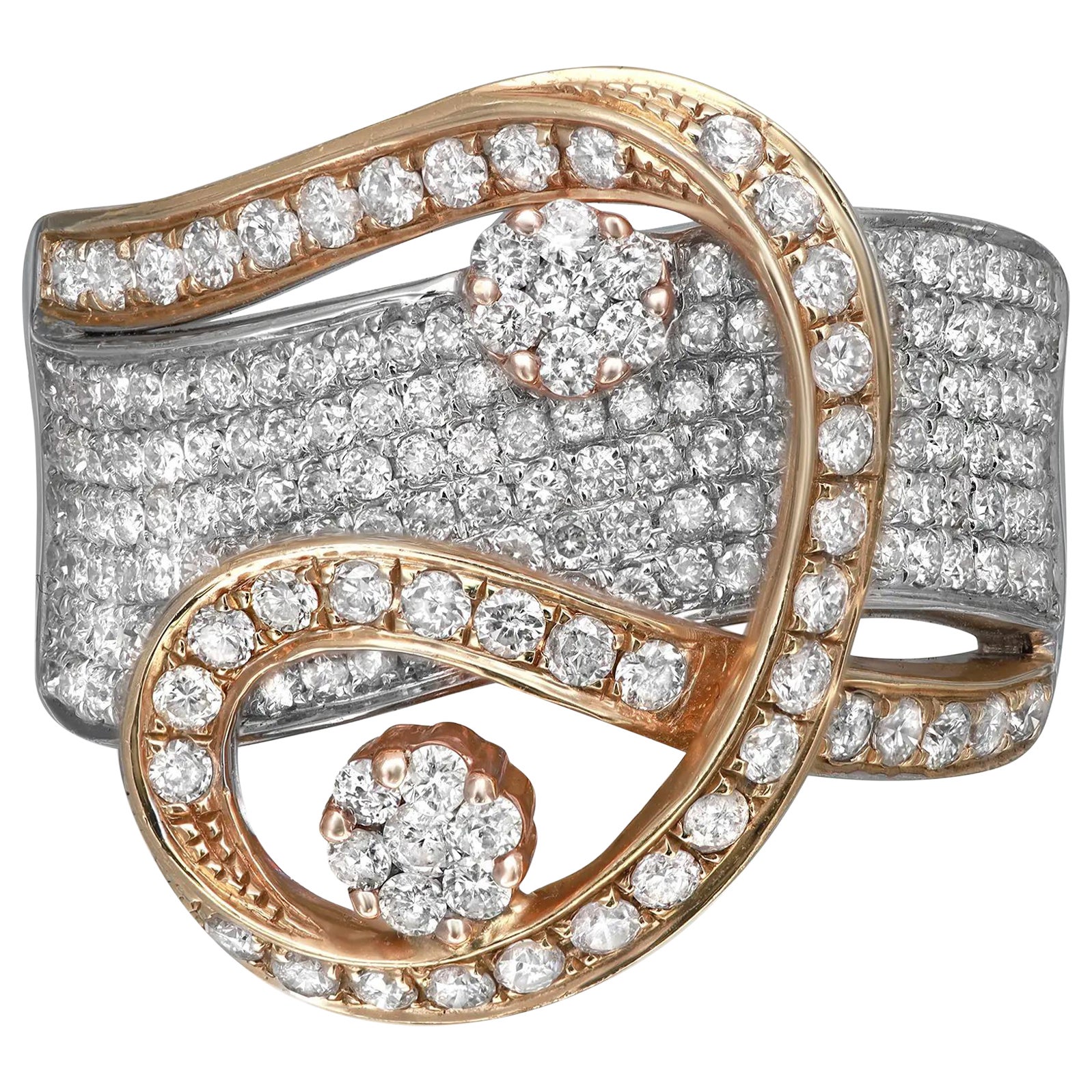 1.53cttw Two Tone Prong Set Round Diamond Ladies Band Ring 14k Gold