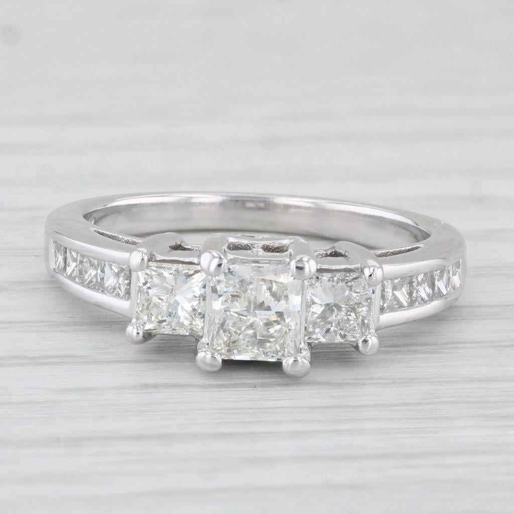 Women's 1.53ctw 3-Stone Princess Diamond Engagement Ring 14k White Gold Size 6.75 For Sale