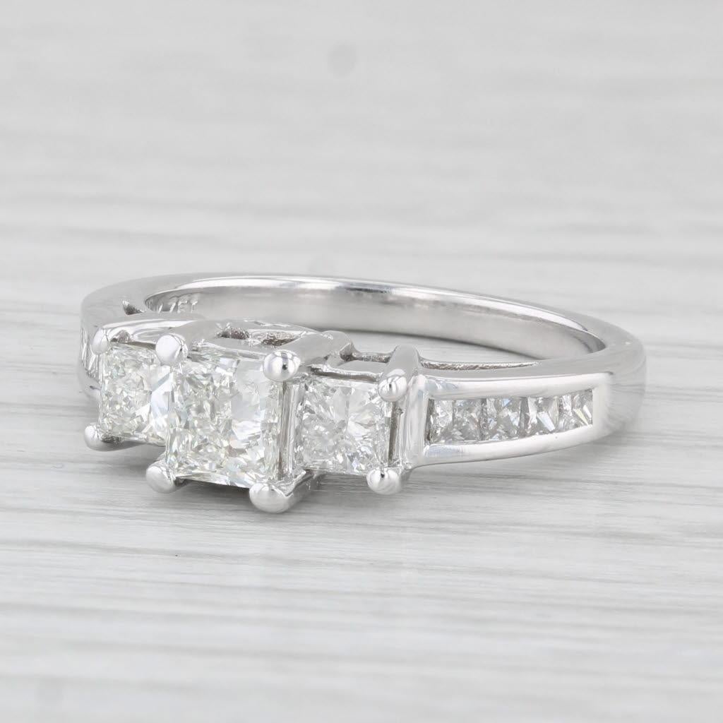 1.53ctw 3-Stone Princess Diamond Engagement Ring 14k White Gold Size 6.75 For Sale 1