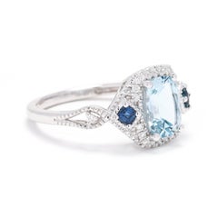 1.53ctw Aquamarine, Sapphire, and Diamond Ring, 14k White Gold, Ring Size 6