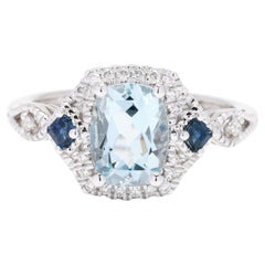 1.53ctw Aquamarine, Sapphire, and Diamond Ring, 14k White Gold, Ring Size 6