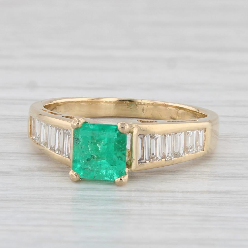 1.53ctw Anillo Diamante Esmeralda Oro Amarillo 18k Talla 6.25 Compromiso en Bueno estado para la venta en McLeansville, NC