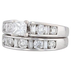 1.53ctw Princess Diamond Engagement Ring Wedding Band Set 14k Gold Size 7