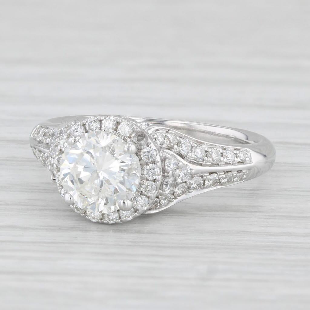 1.53ctw Round Diamond Halo Engagement Ring 14k White Gold Size 6 Demetrios 1
